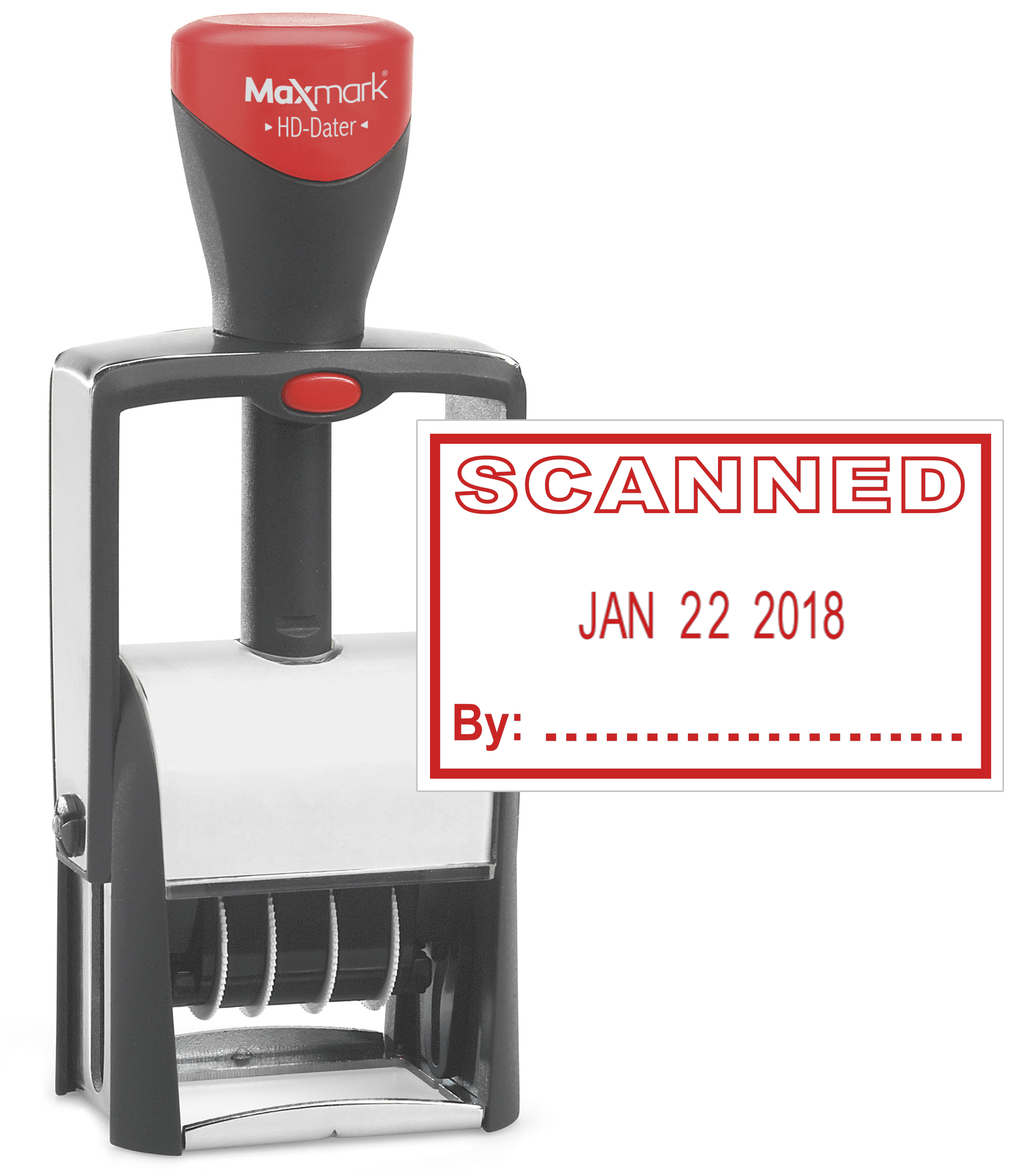 Heavy Duty Date Stamp with "SCANNED" Self Inking Stamp - RED Ink
