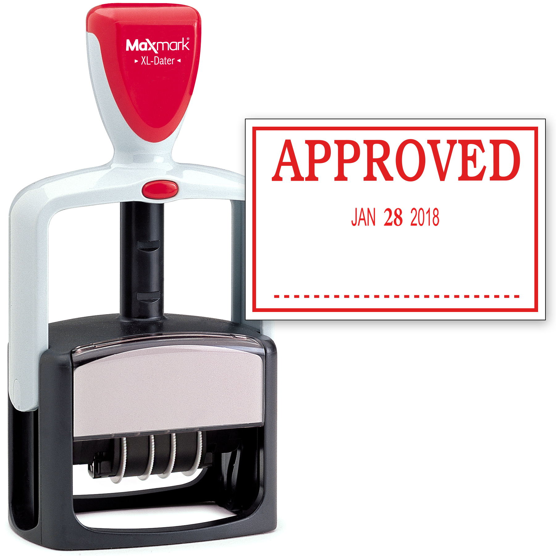 2000 PLUS Heavy Duty Style 2-Color Date Stamp with APPROVED self inking stamp - Red Ink