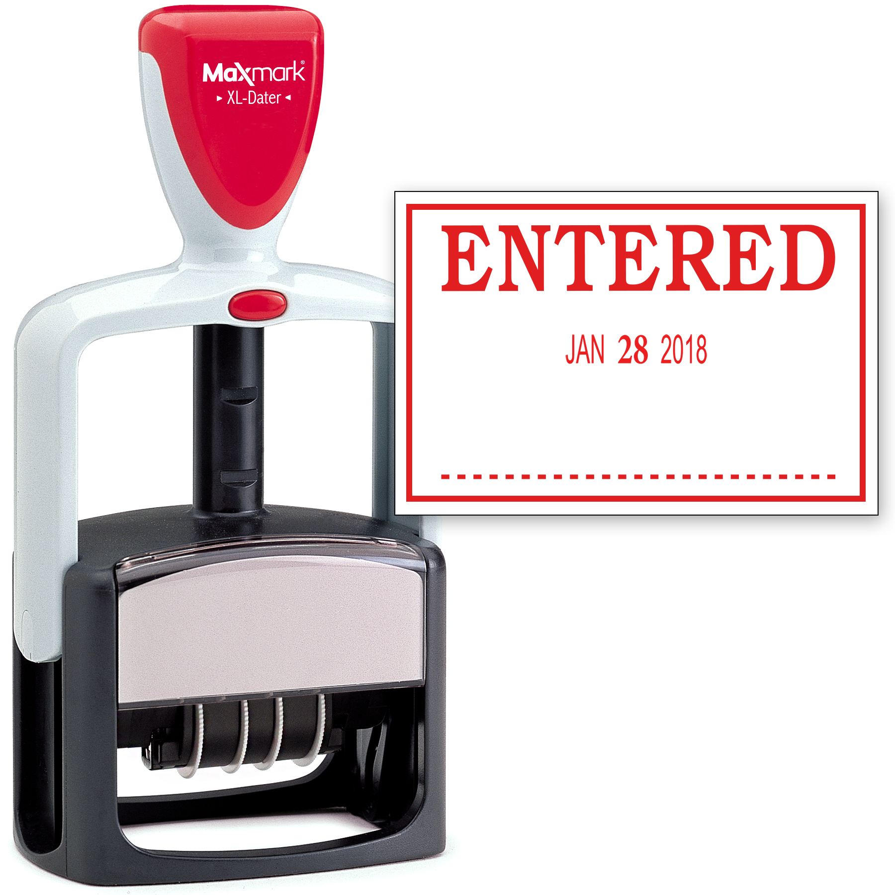 2000 PLUS Heavy Duty Style 2-Color Date Stamp with ENTERED self inking stamp - Red Ink