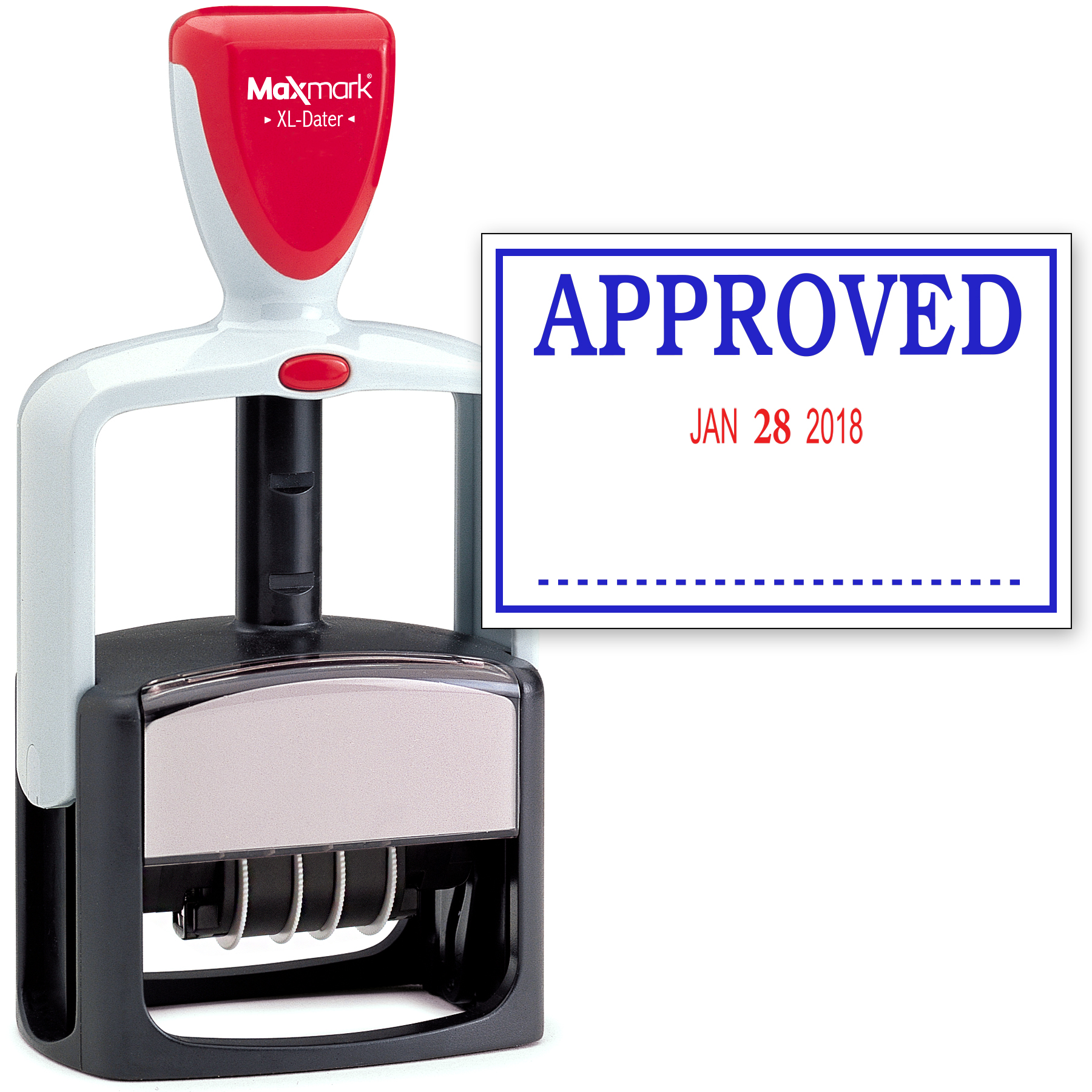 2000 PLUS Heavy Duty Style 2-Color Date Stamp with APPROVED self inking stamp - Blue/Red Ink