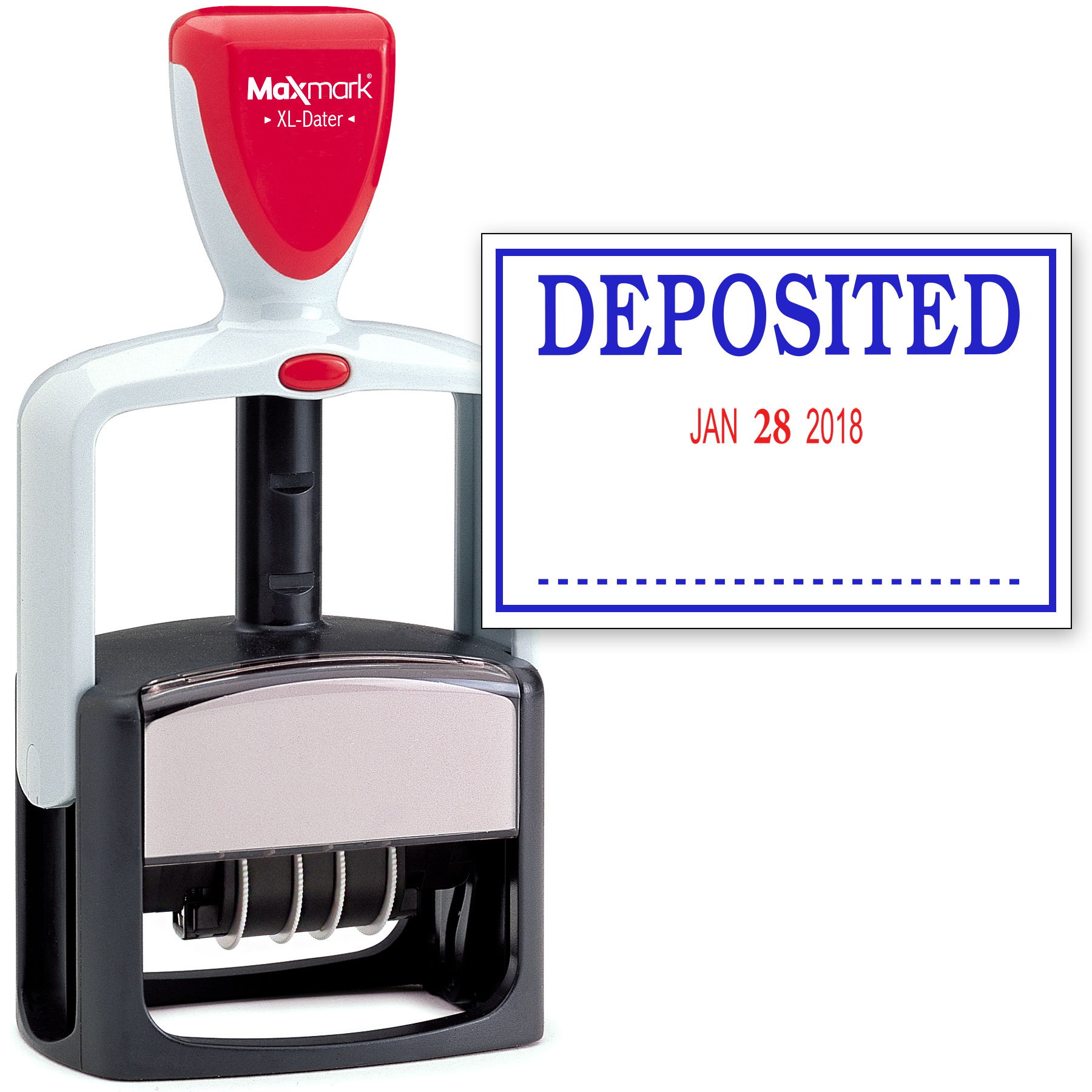 2000 PLUS Heavy Duty Style 2-Color Date Stamp with DEPOSITED self inking stamp - Blue/Red Ink