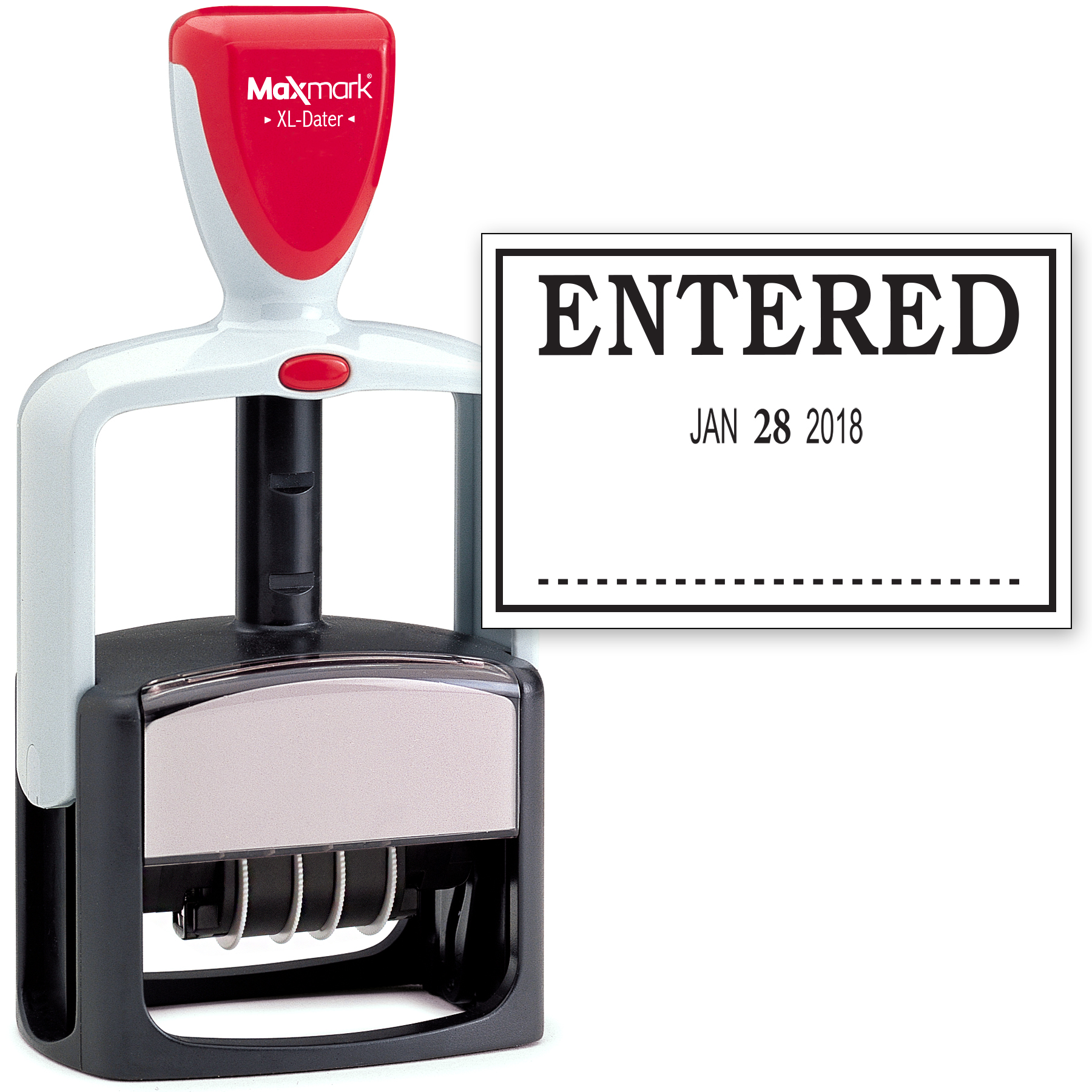 2000 PLUS Heavy Duty Style 2-Color Date Stamp with ENTERED self inking stamp - Black Ink