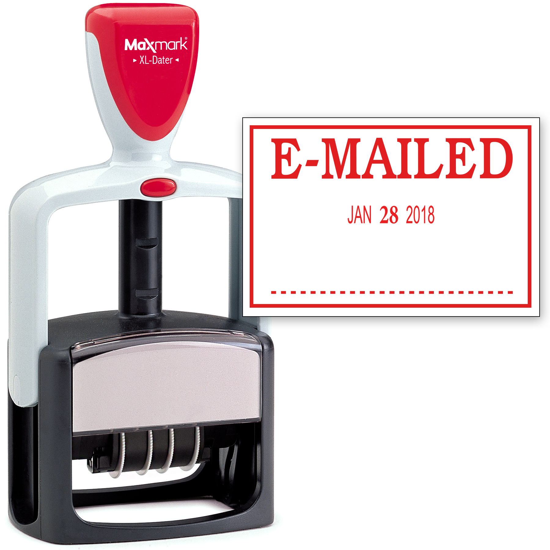 2000 PLUS Heavy Duty Style 2-Color Date Stamp with E-MAILED self inking stamp - Red Ink