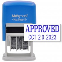 MaxMark Self-Inking Rubber Date Office Stamp with APPROVED Phrase & Date - BLUE INK (Max Dater II), 12-Year Band