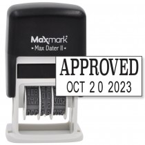 MaxMark Self-Inking Rubber Date Office Stamp with APPROVED Phrase & Date - BLACK INK (Max Dater II), 12-Year Band