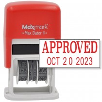 MaxMark Self-Inking Rubber Date Office Stamp with APPROVED Phrase & Date - RED INK (Max Dater II), 12-Year Band