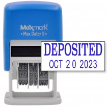 MaxMark Self-Inking Rubber Date Office Stamp with DEPOSITED Phrase & Date - BLUE INK (Max Dater II), 12-Year Band