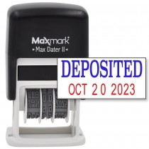 MaxMark Self-Inking Rubber Date Office Stamp with DEPOSITED Phrase & Date - BLUE/RED INK (Max Dater II), 12-Year Band