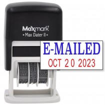 MaxMark Self-Inking Rubber Date Office Stamp with E-MAILED Phrase & Date - BLUE/RED INK (Max Dater II), 12-Year Band
