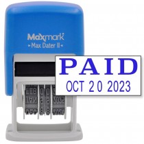 MaxMark Self-Inking Rubber Date Office Stamp with PAID Phrase & Date - BLUE INK (Max Dater II), 12-Year Band