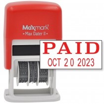 MaxMark Self-Inking Rubber Date Office Stamp with PAID Phrase & Date - RED INK (Max Dater II), 12-Year Band