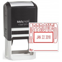 MaxMark Q43 (Large Size) Date Stamp with "APPROVED" Self Inking Stamp - Red Ink