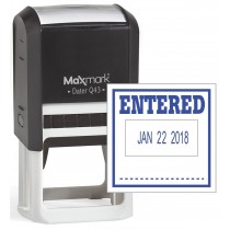 MaxMark Q43 (Large Size) Date Stamp with "ENTERED" Self Inking Stamp - Blue Ink