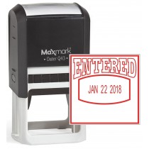 MaxMark Q43 (Large Size) Date Stamp with "ENTERED" Self Inking Stamp - Red Ink