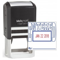 MaxMark Q43 (Large Size) Date Stamp with "ENTERED" Self Inking Stamp - Blue/Red Ink
