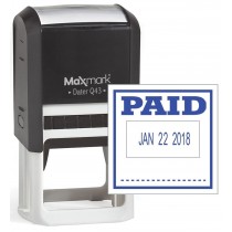 MaxMark Q43 (Large Size) Date Stamp with "PAID" Self Inking Stamp - Blue Ink