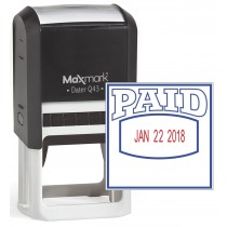 MaxMark Q43 (Large Size) Date Stamp with "PAID" Self Inking Stamp - Blue/Red Ink