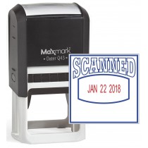 MaxMark Q43 (Large Size) Date Stamp with "SCANNED" Self Inking Stamp - Blue/Red Ink