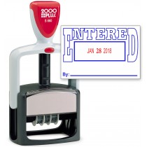 2000 PLUS Heavy Duty Style 2-Color Date Stamp with ENTERED self inking stamp - Blue/Red Ink