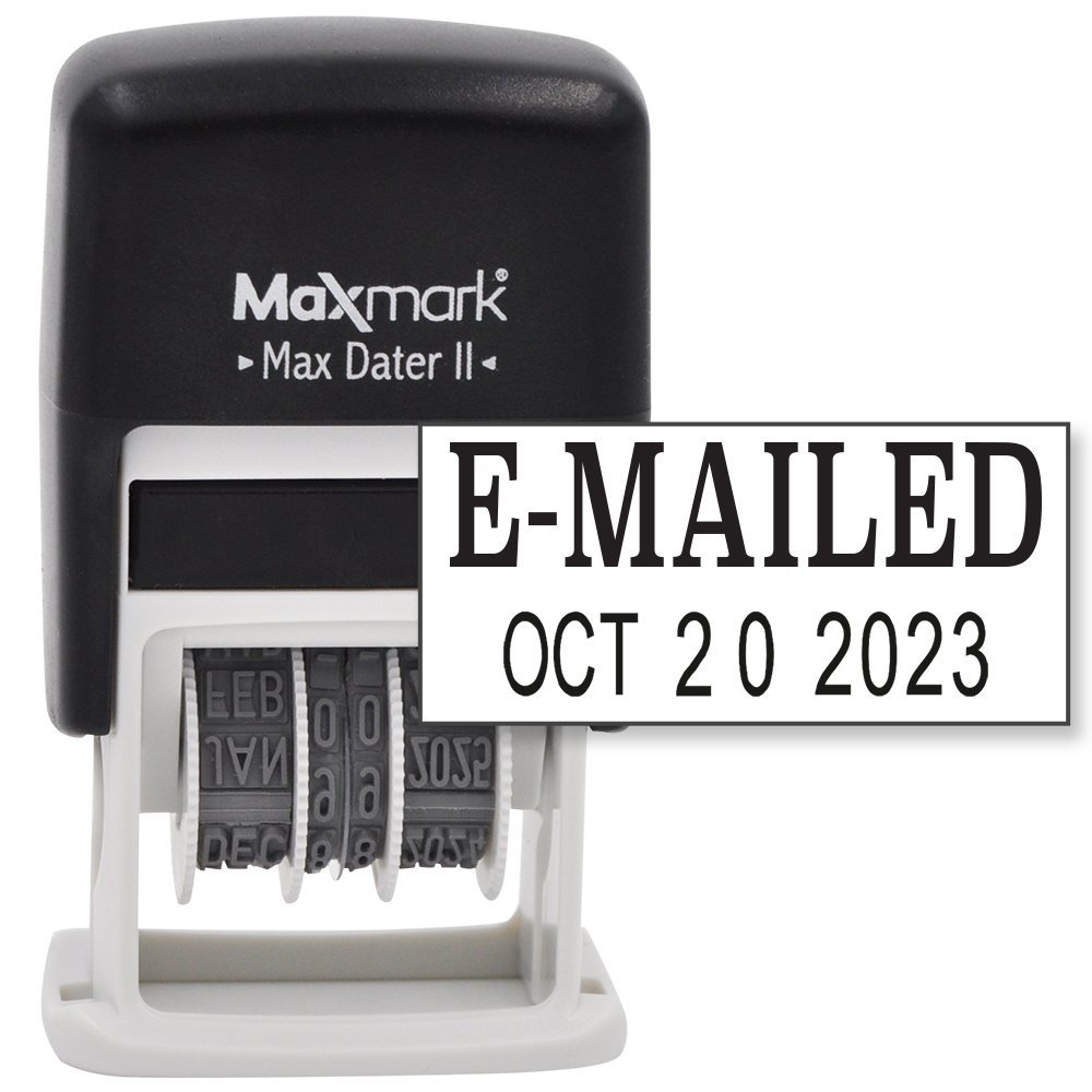 MaxMark Self-Inking Rubber Date Office Stamp with E-MAILED Phrase & Date - BLACK INK (Max Dater II), 12-Year Band