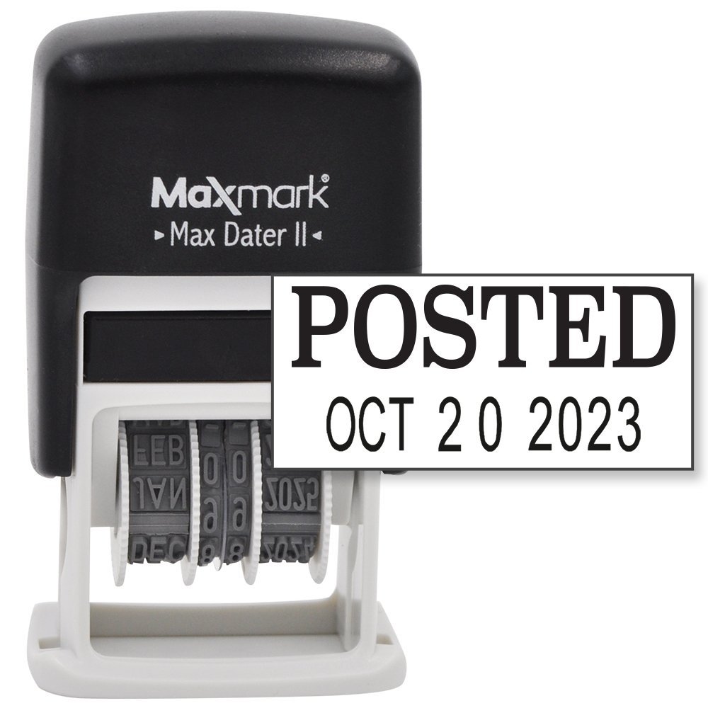 MaxMark Self-Inking Rubber Date Office Stamp with POSTED Phrase & Date - BLACK INK (Max Dater II), 12-Year Band