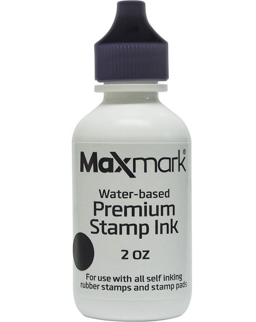 MaxMark Premium Refill Ink for self inking stamps and stamp pads, Black Color - 2 oz.