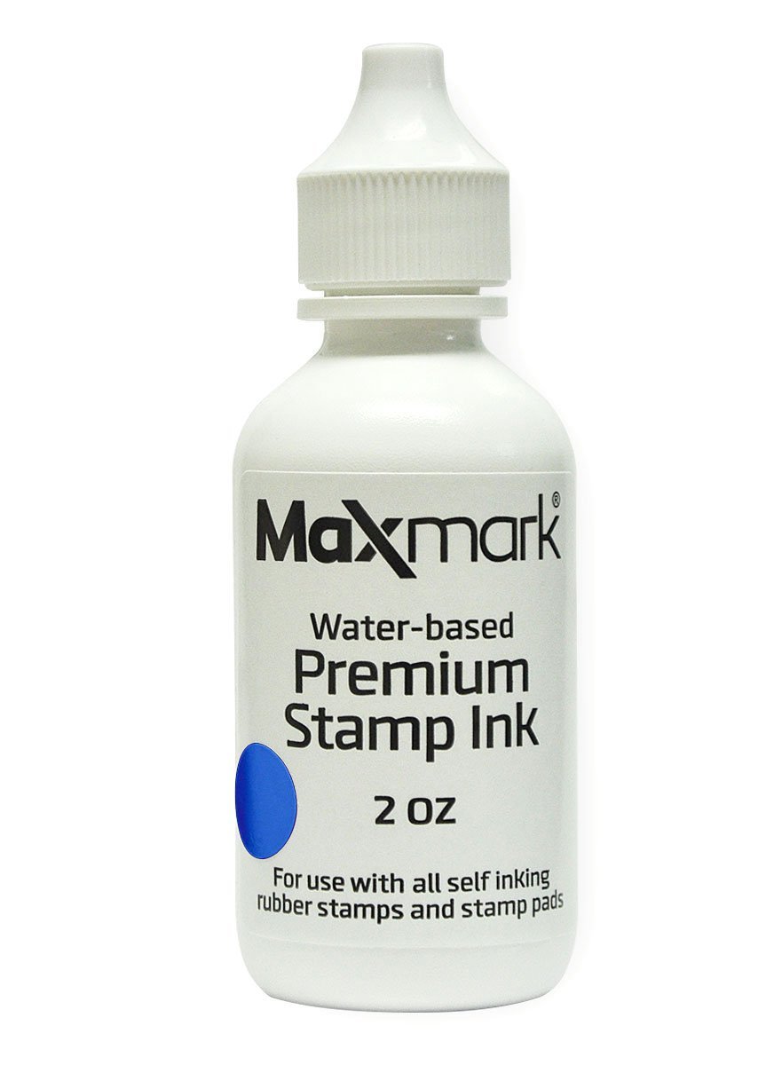 MaxMark Premium Refill Ink for self inking stamps and stamp pads, Blue Color - 2 oz.