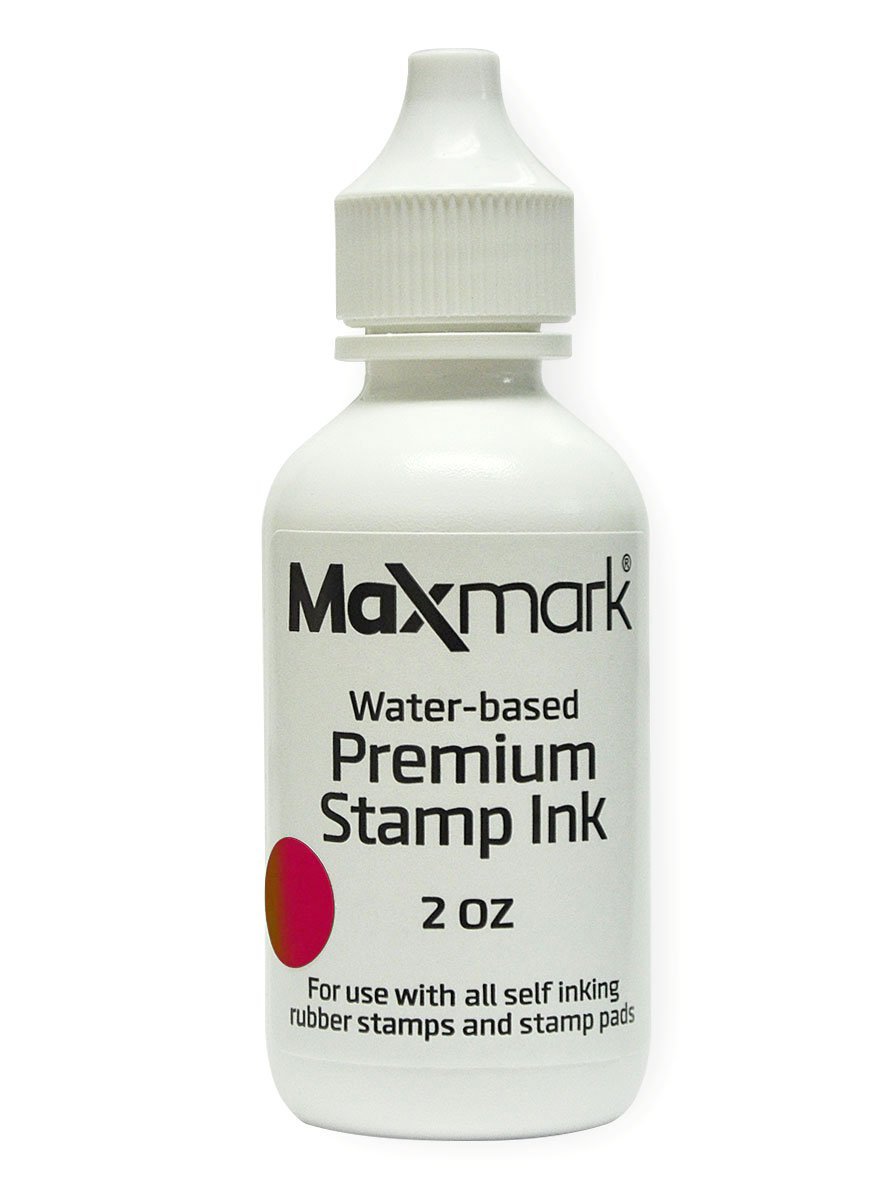 MaxMark Premium Refill Ink for self inking stamps and stamp pads, Crimson Red Color - 2 oz.