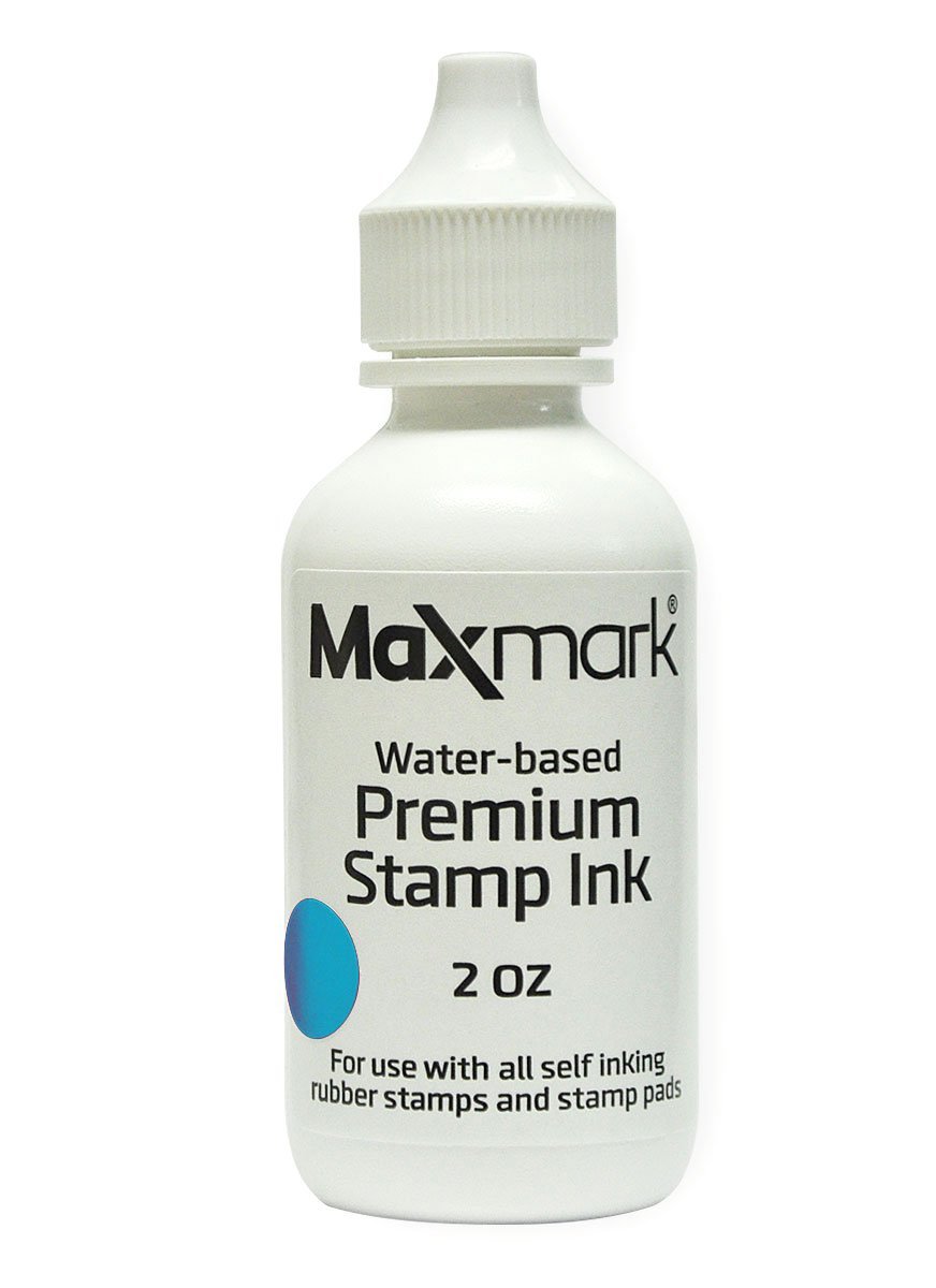 MaxMark Premium Refill Ink for self inking stamps and stamp pads, Light Blue Color - 2 oz.