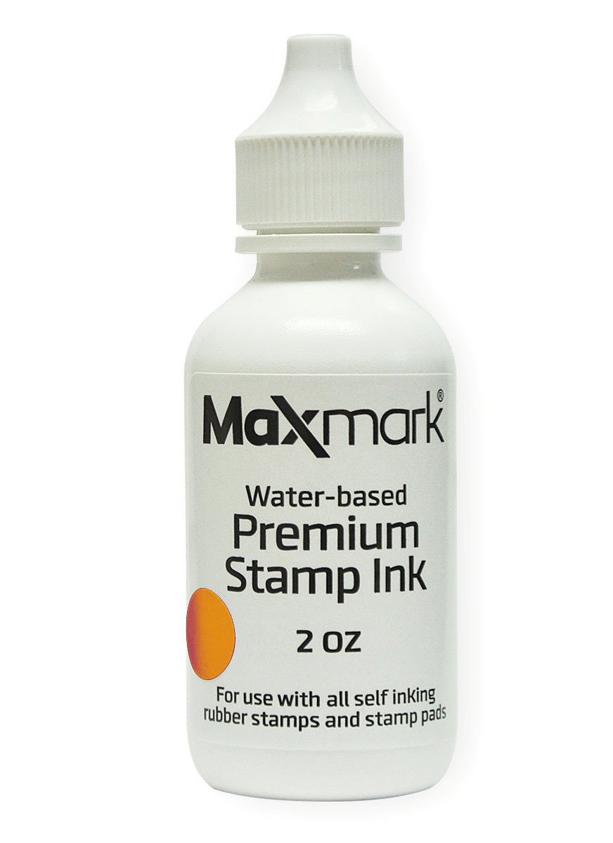 MaxMark Premium Refill Ink for self inking stamps and stamp pads, Orange Color - 2 oz.