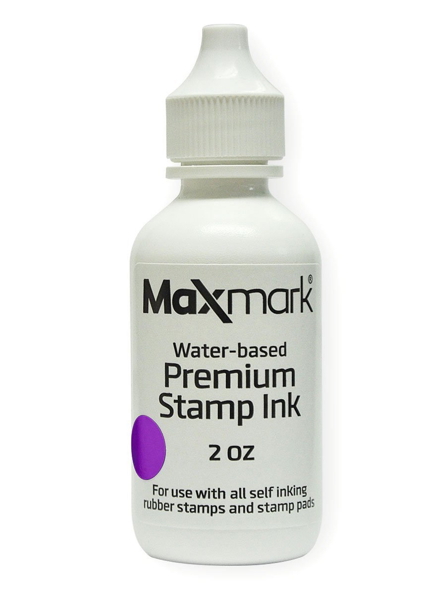 MaxMark Premium Refill Ink for self inking stamps and stamp pads, Purple Color - 2 oz.