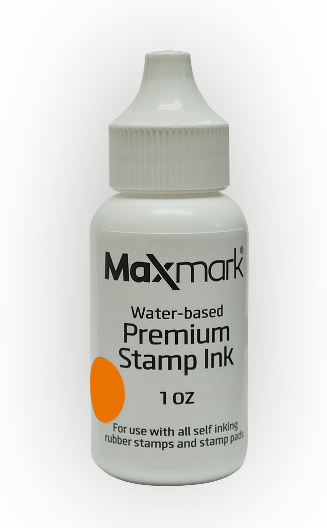 MaxMark Premium Refill Ink for self inking stamps and stamp pads, Orange Color - 1 oz.