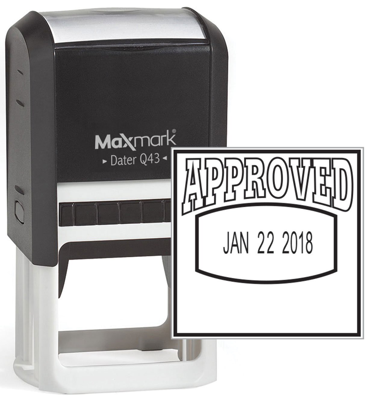 MaxMark Q43 (Large Size) Date Stamp with "APPROVED" Self Inking Stamp - Black Ink