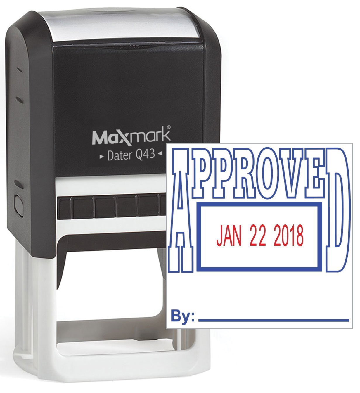 MaxMark Q43 (Large Size) Date Stamp with "APPROVED" Self Inking Stamp - Blue/Red Ink