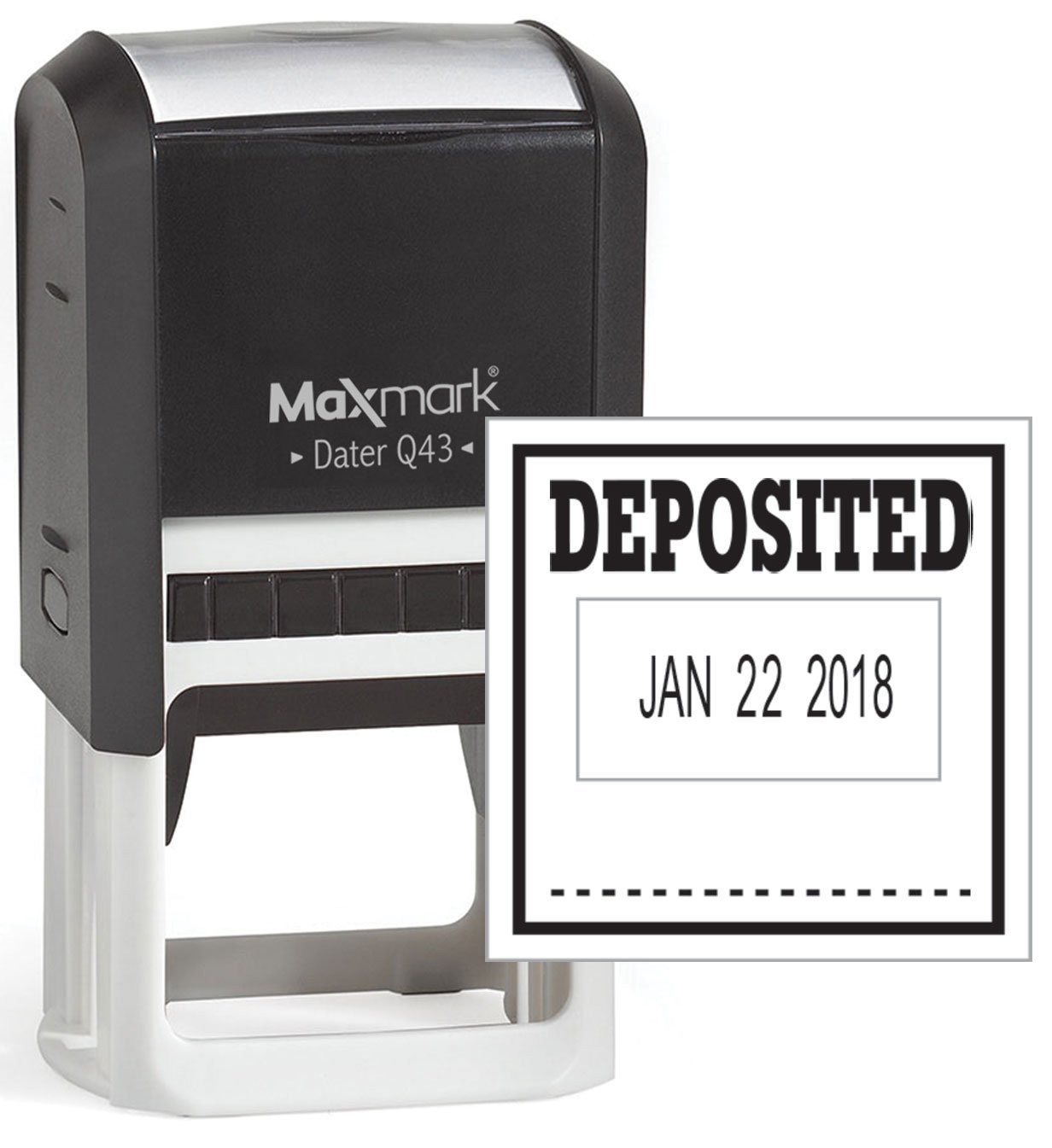 MaxMark Q43 (Large Size) Date Stamp with "DEPOSITED" Self Inking Stamp - Black Ink