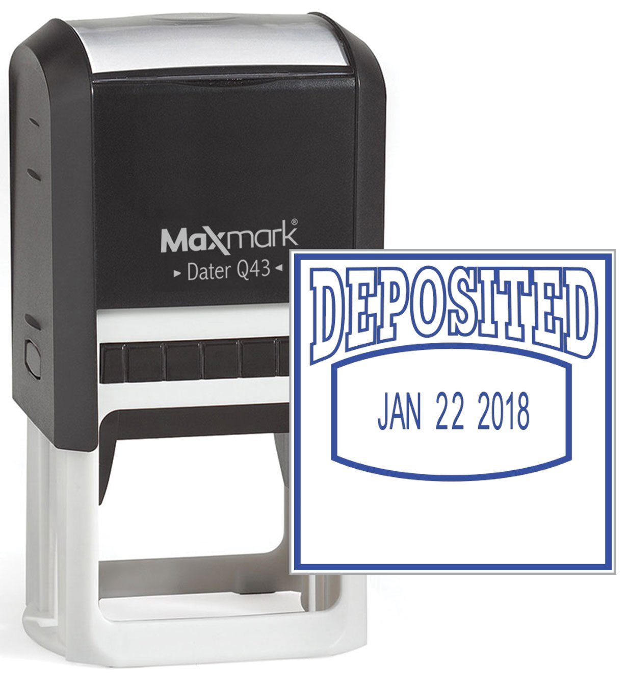 MaxMark Q43 (Large Size) Date Stamp with "DEPOSITED" Self Inking Stamp - Blue Ink