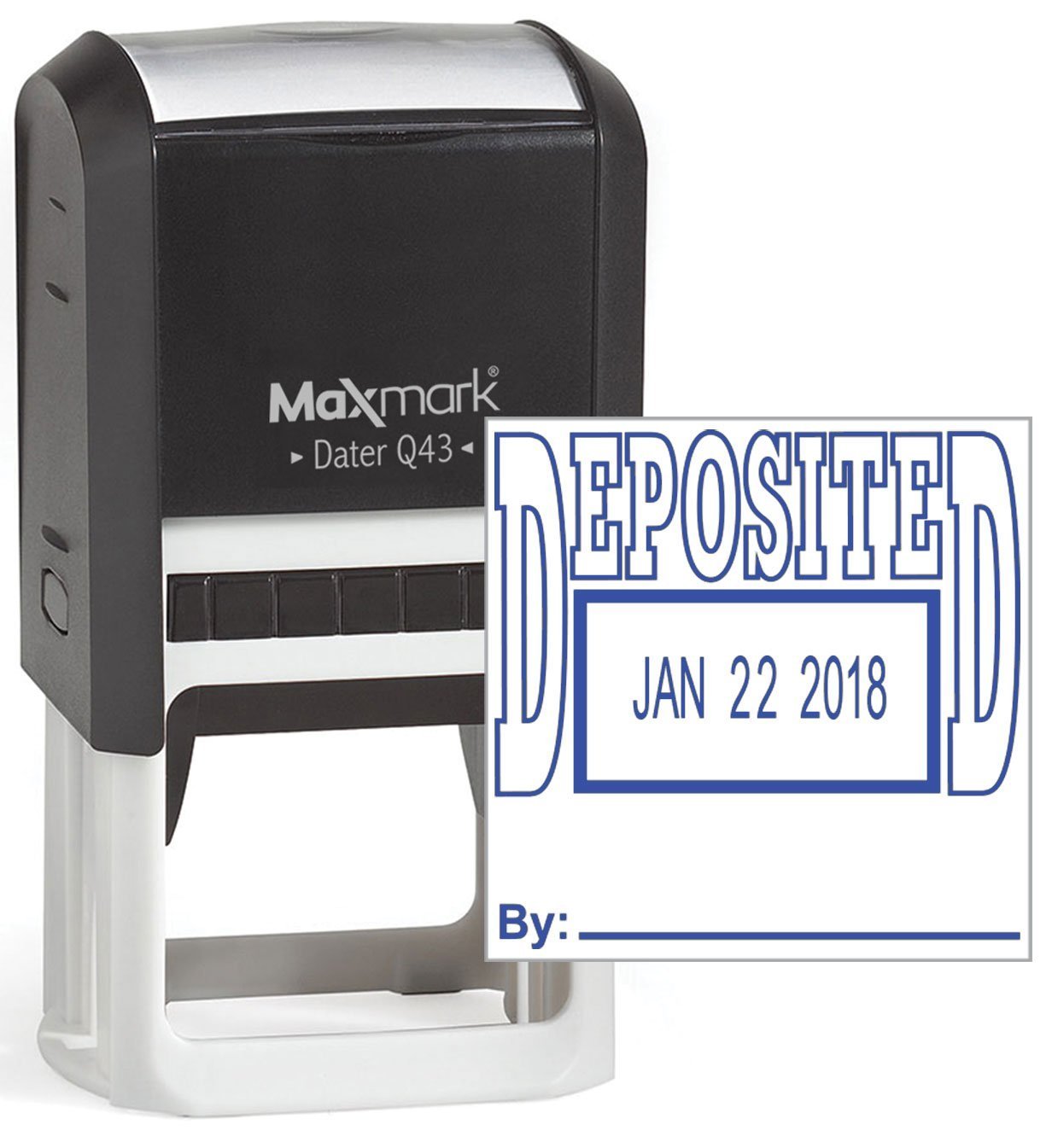 MaxMark Q43 (Large Size) Date Stamp with "DEPOSITED" Self Inking Stamp - Blue Ink