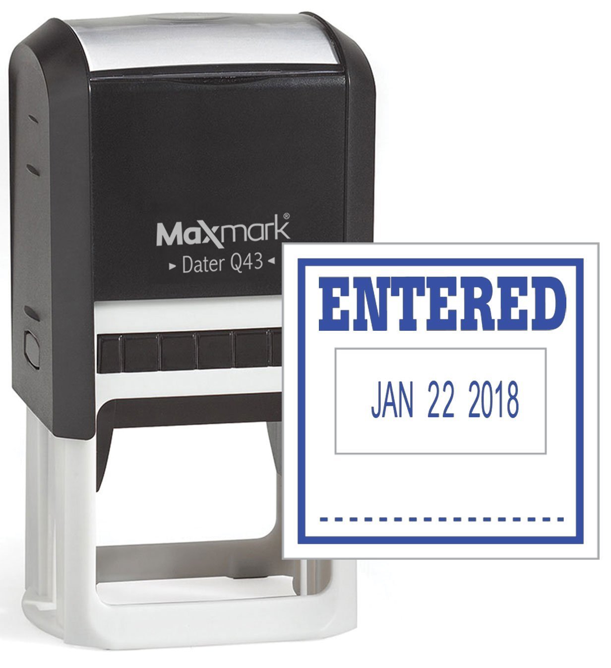 MaxMark Q43 (Large Size) Date Stamp with "ENTERED" Self Inking Stamp - Blue Ink