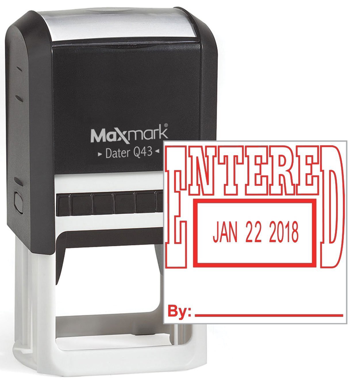 MaxMark Q43 (Large Size) Date Stamp with "ENTERED" Self Inking Stamp - Red Ink