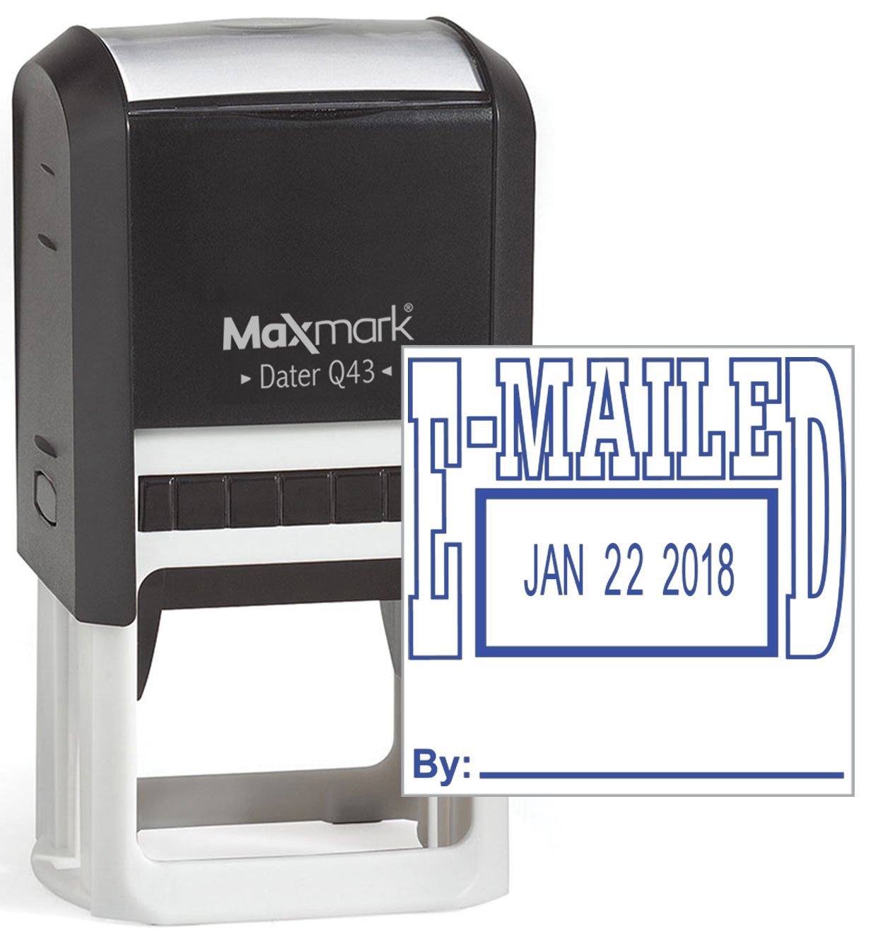 MaxMark Q43 (Large Size) Date Stamp with "E-MAILED" Self Inking Stamp - Blue Ink