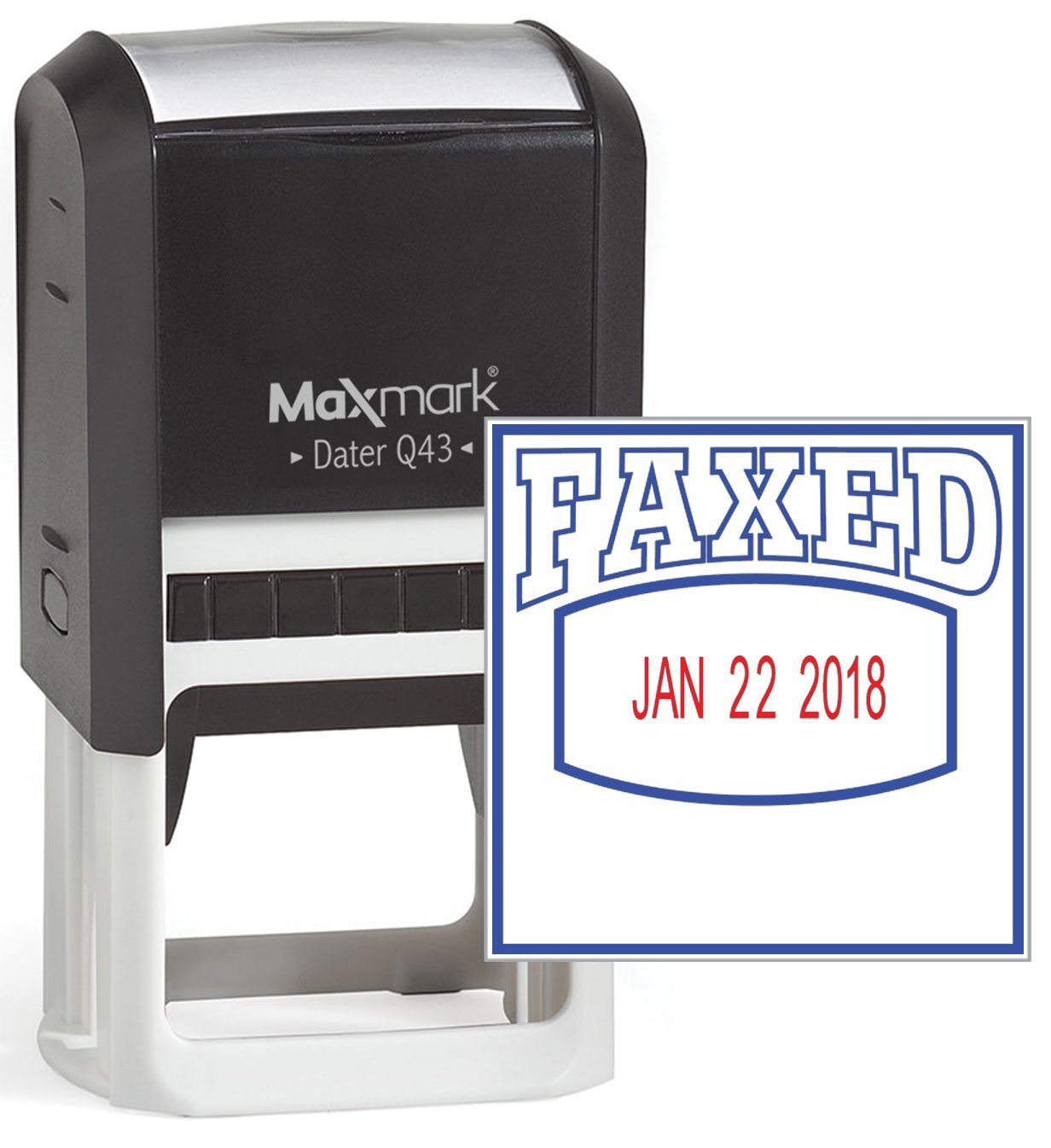 MaxMark Q43 (Large Size) Date Stamp with "FAXED" Self Inking Stamp - Blue/Red Ink