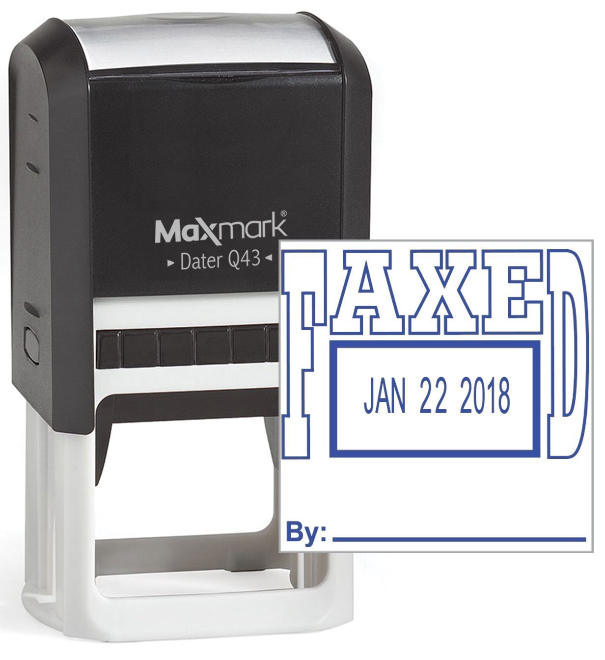 MaxMark Q43 (Large Size) Date Stamp with "FAXED" Self Inking Stamp - Blue Ink