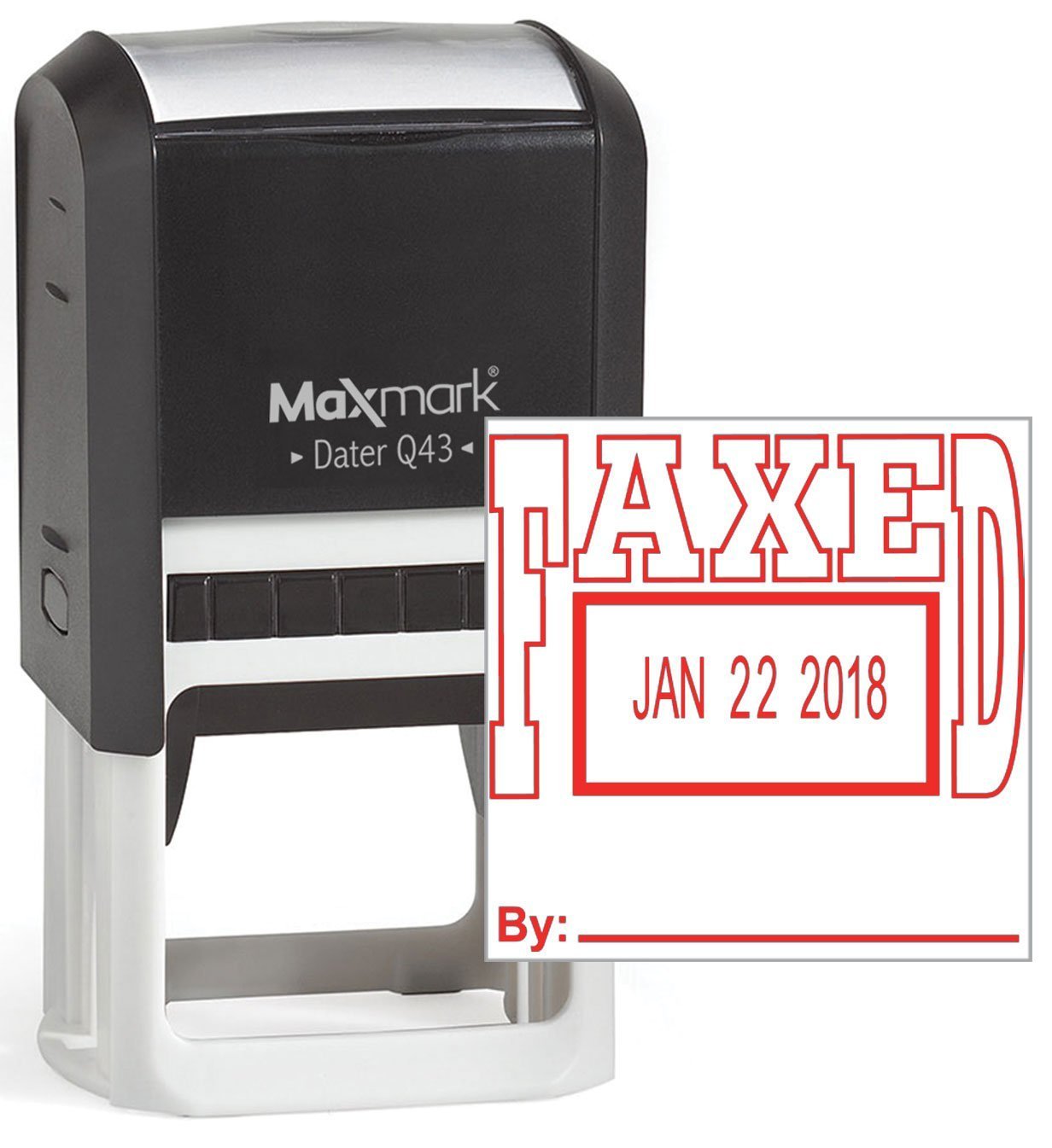 MaxMark Q43 (Large Size) Date Stamp with "FAXED" Self Inking Stamp - Red Ink