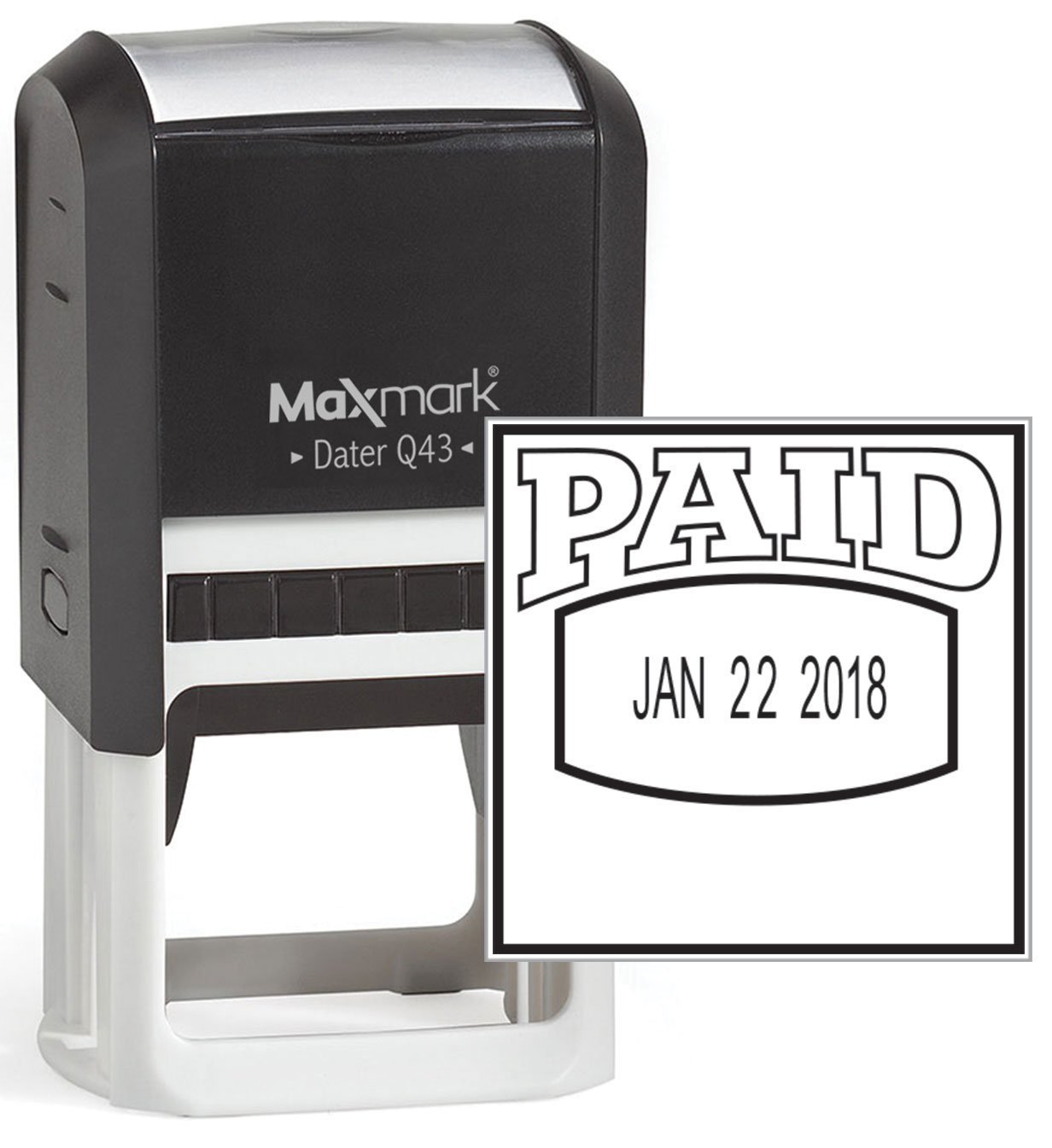MaxMark Q43 (Large Size) Date Stamp with "PAID" Self Inking Stamp - Black Ink