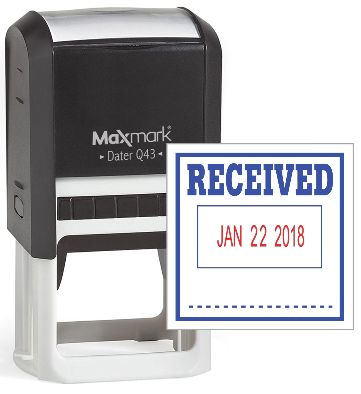 MaxMark Q43 (Large Size) Date Stamp with "RECEIVED" Self Inking Stamp - Blue/Red Ink