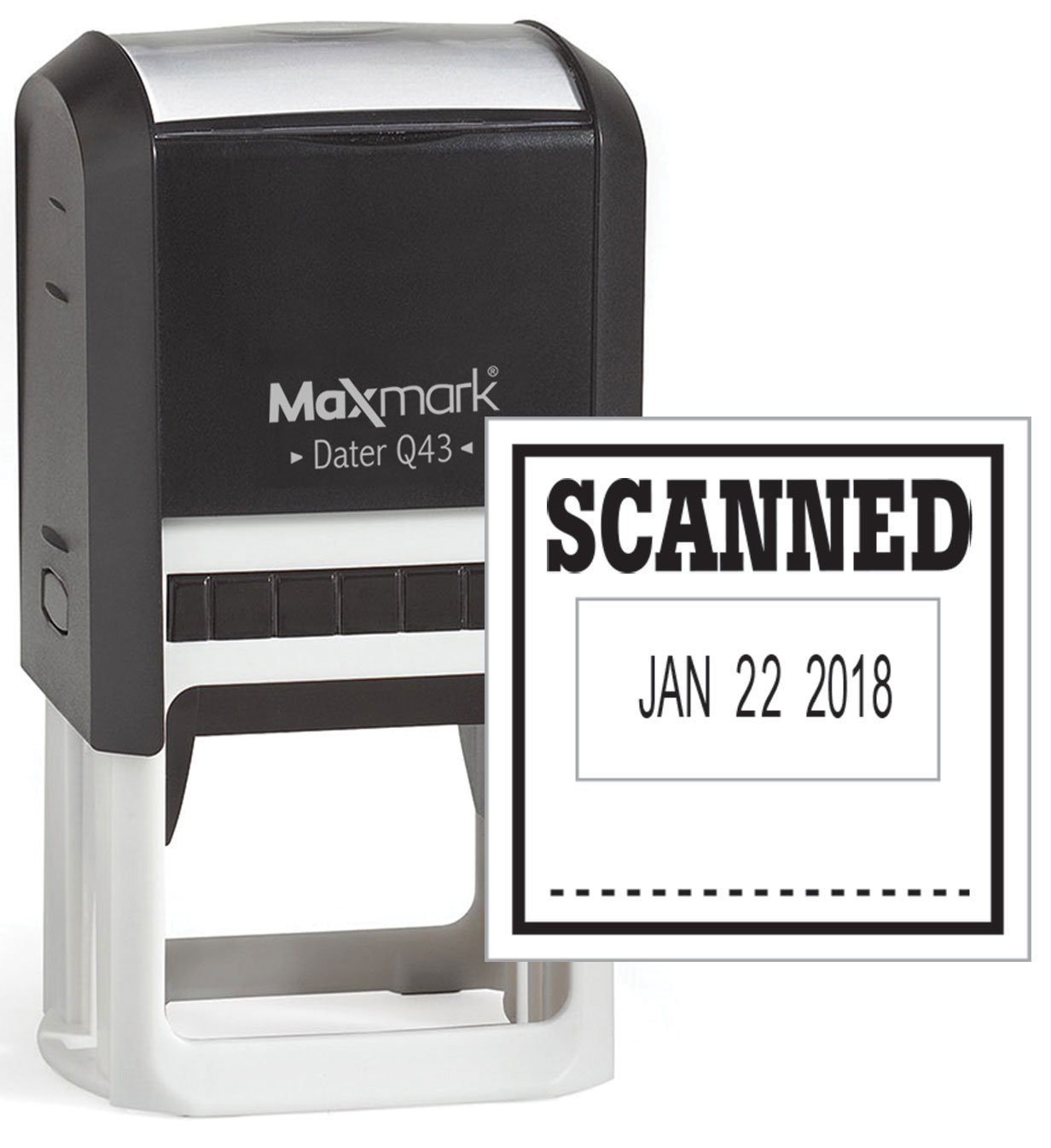 MaxMark Q43 (Large Size) Date Stamp with "SCANNED" Self Inking Stamp - Black Ink