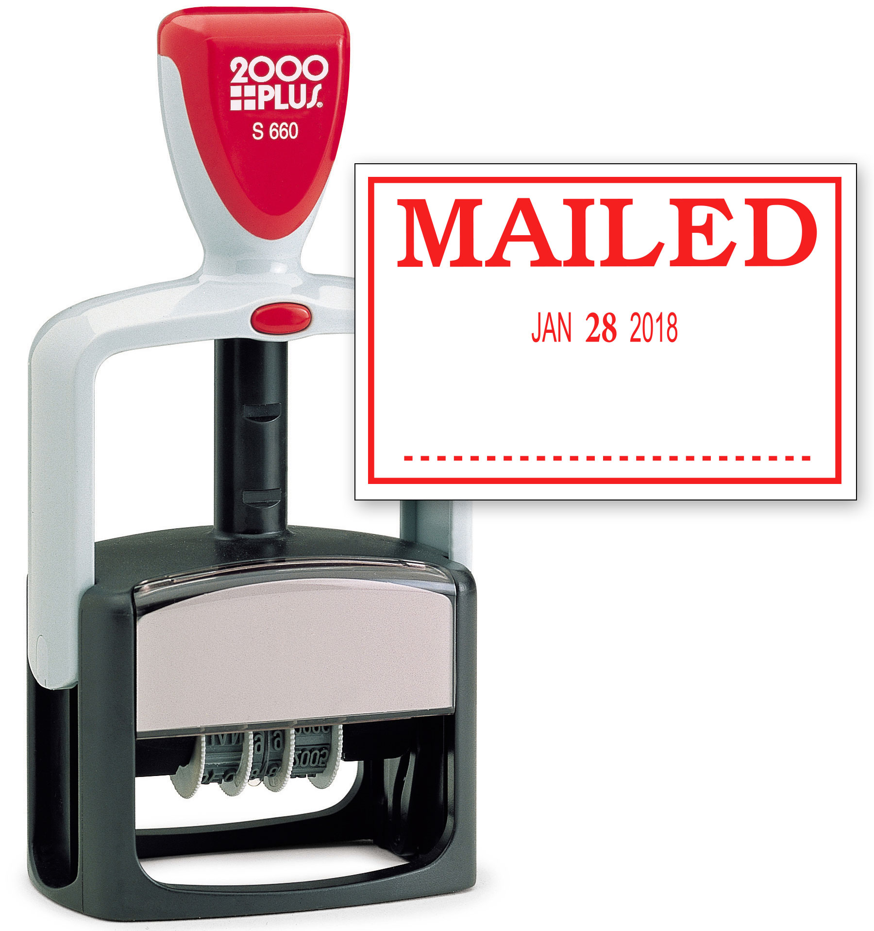 2000 PLUS Heavy Duty Style 2-Color Date Stamp with MAILED self inking stamp - Red Ink