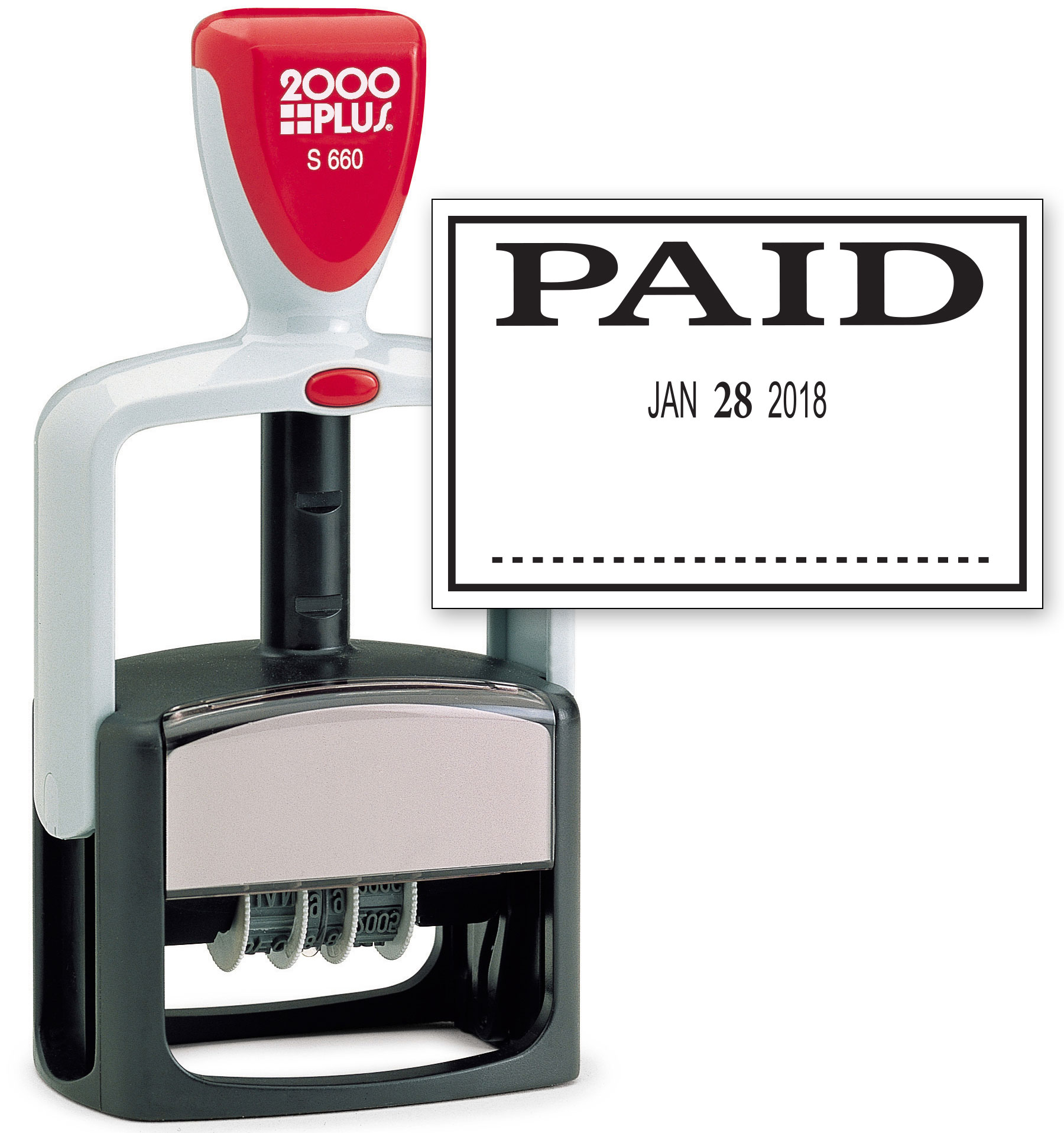 2000 PLUS Heavy Duty Style 2-Color Date Stamp with PAID self inking stamp - BLACK Ink