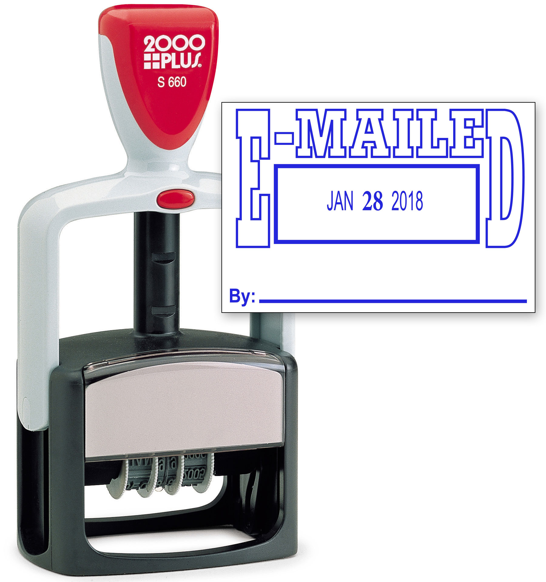 2000 PLUS Heavy Duty Style 2-Color Date Stamp with EMAILED self inking stamp - Blue Ink
