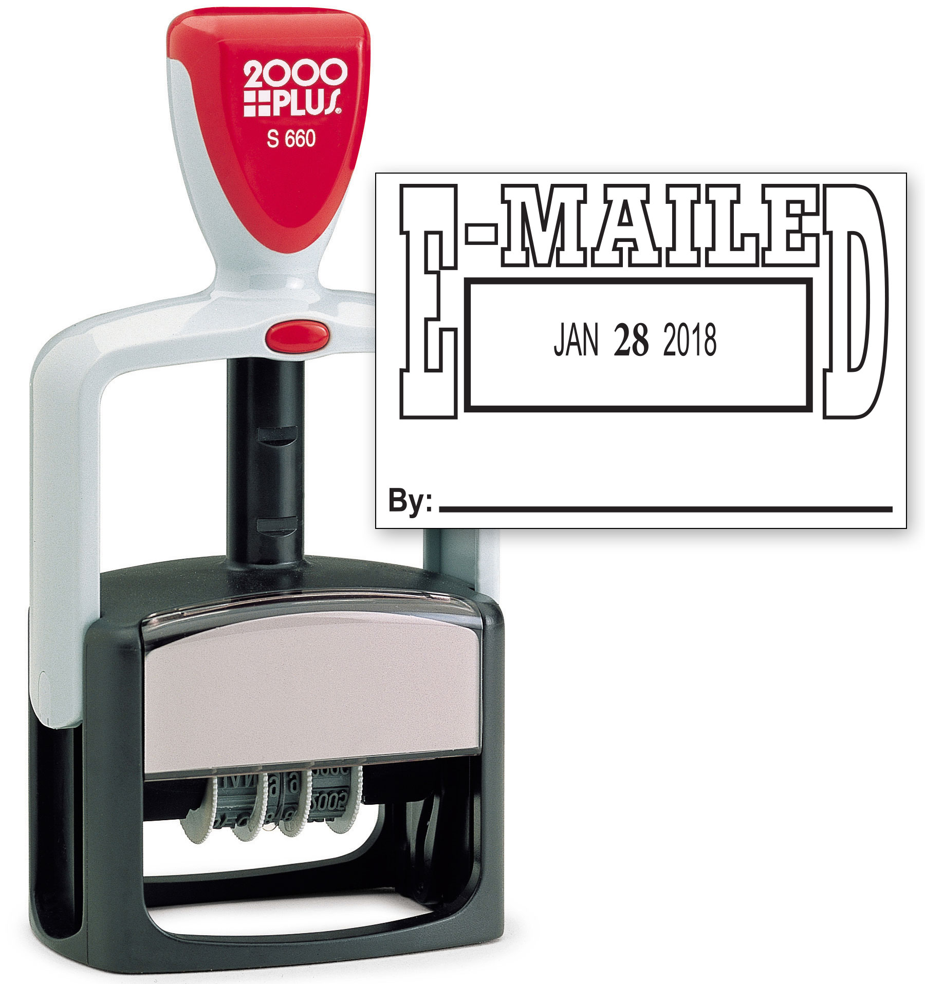 2000 PLUS Heavy Duty Style 2-Color Date Stamp with EMAILED self inking stamp - Black Ink